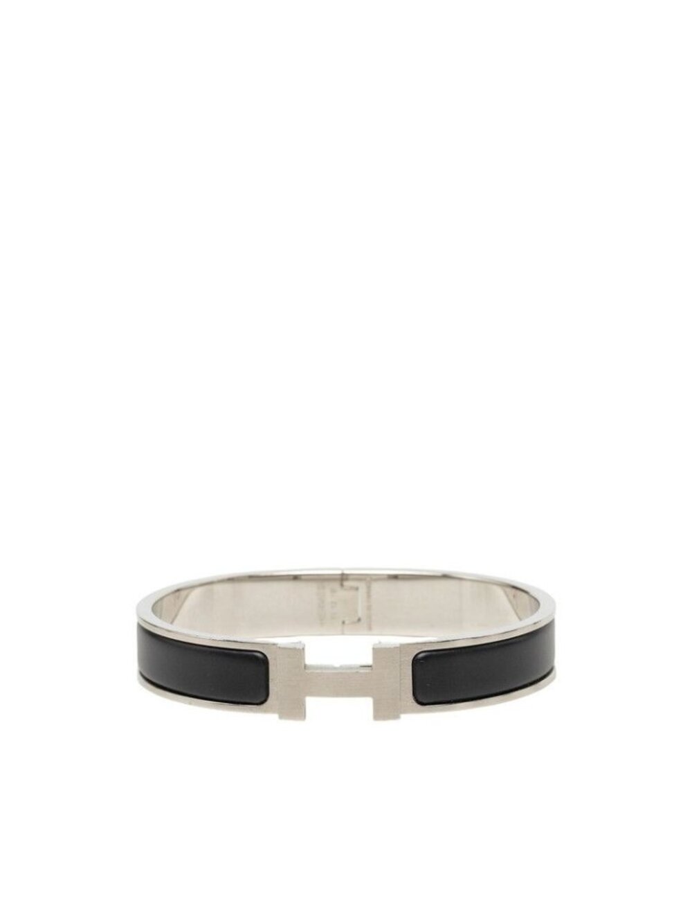 Hermes Clic HH Bangle Bracelet Silver Black Metal